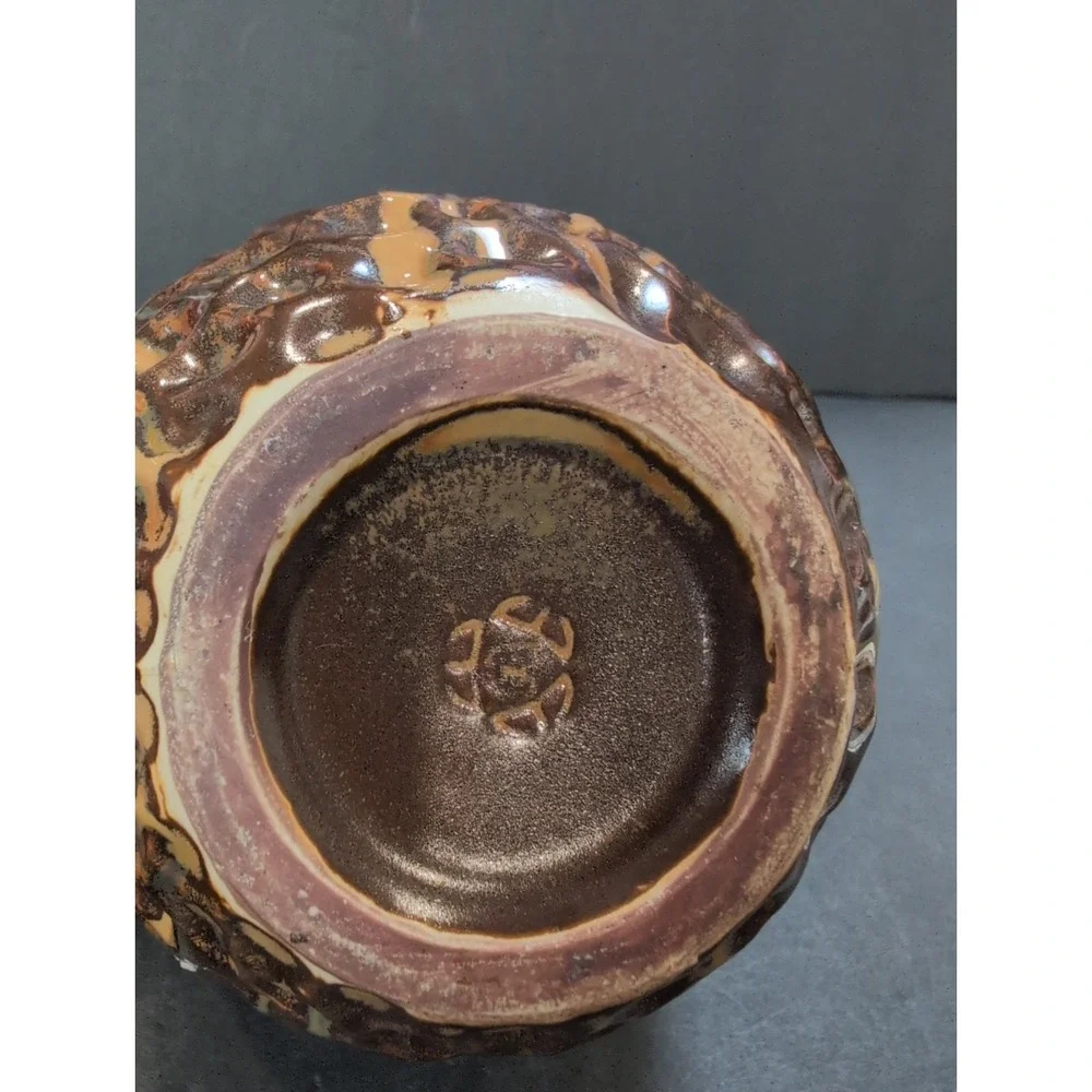 Dimpled Earth-Tone Drip Glazed Pottery Vase 6
